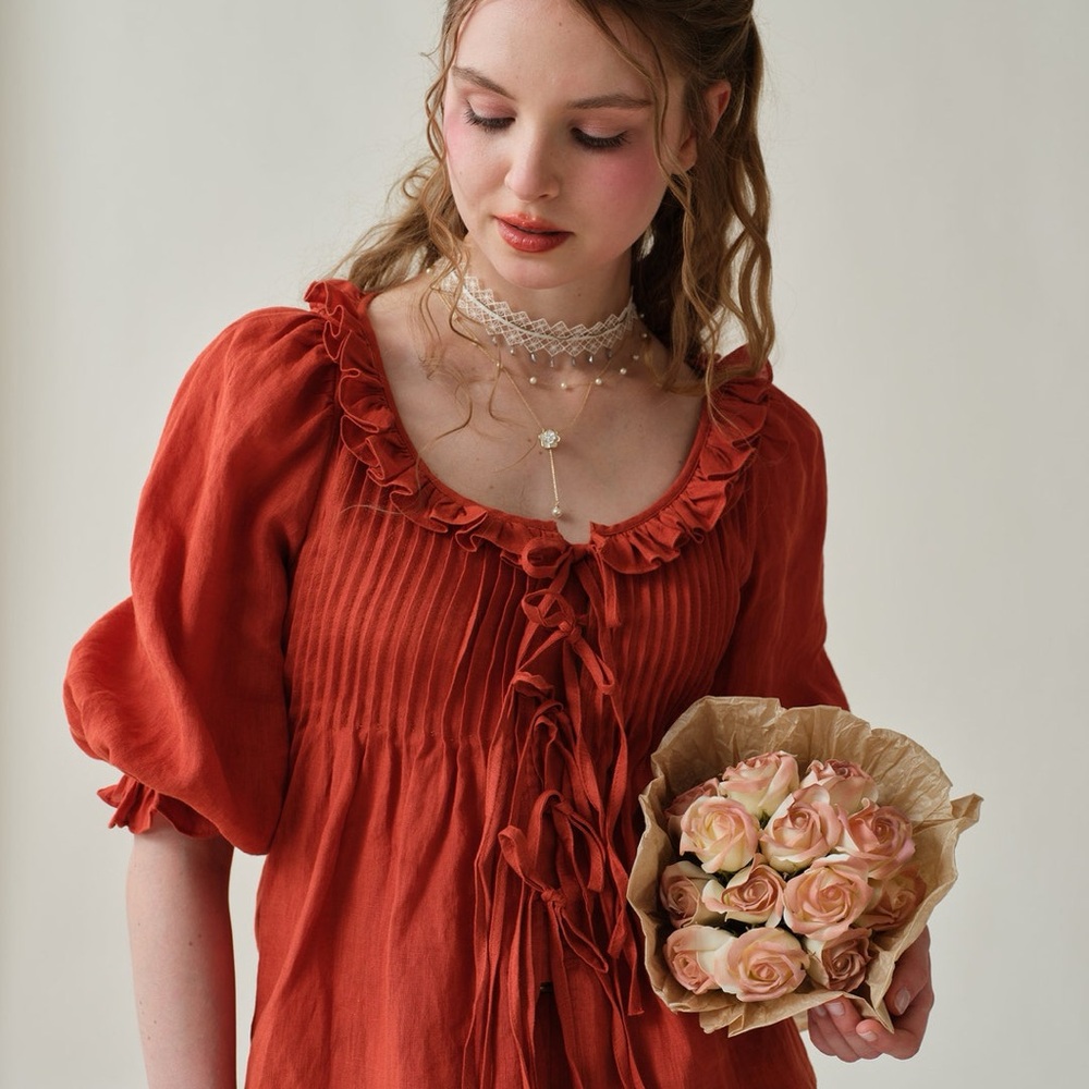 Chic Ruffled Blouse in Rust